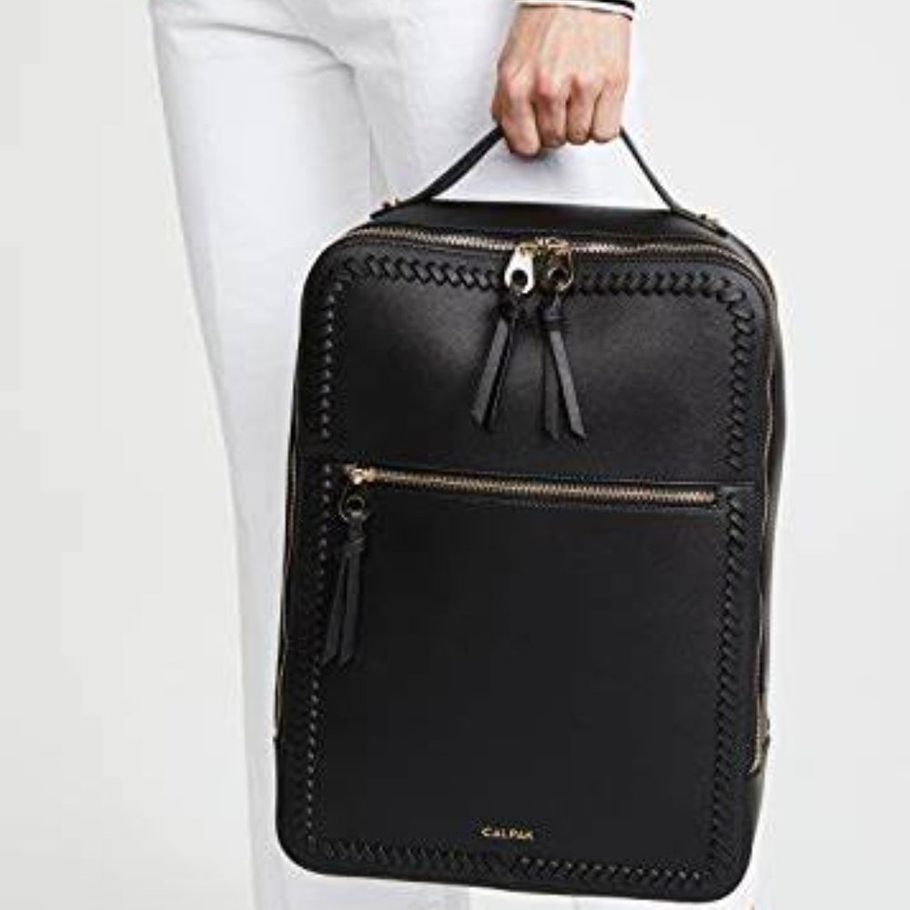 Kaya Faux Leather Laptop Backpack- Black w/ Gold Hardware W/ DUSTBAG